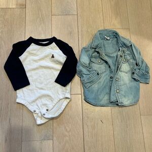 GAP Kids denim shirt‎ and long sleeve onesie bundle
